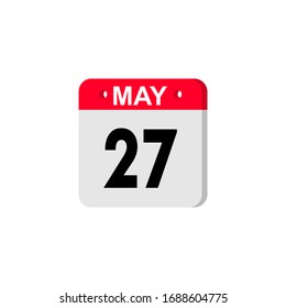 May 27 calendar icon. Planner holiday date isolated on white background. Color illustration in flat design. Holidays in May. Vector illustration. EPS10