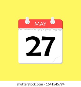 May 27 - Calendar Icon - Vector Illustration on a Yellow Background Design.