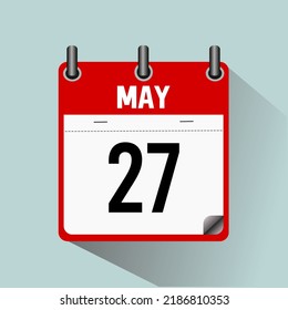 27 de mayo, ilustración vectorial de icono del calendario, aislada en fondo azul claro.