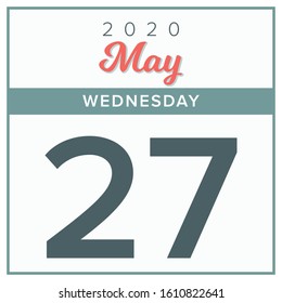 May 27th, 2020. Calendar day icon. Red and grey color.