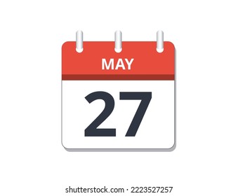 Vector de icono del calendario 27 de mayo. Concepto del calendario, las actividades y las tareas
