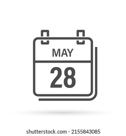 28 de mayo, icono del calendario con sombra. Día, mes. Ilustración vectorial plana.
