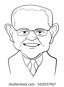 May 29, 2019. Caricature Drawing Illustration. Character Portrait Of Scott Morrison. Leader Of The Liberal Party. Prime Minister Of Australia.