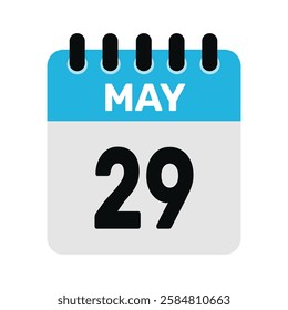 may 29 calendar icon reminder Vector page month design Illustration