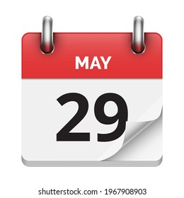 Imagen vectorial de fecha de icono del calendario realista diario plano 29 de mayo