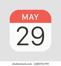May 29 icon isolated on background. Calendar symbol modern, simple, vector, icon for website design, mobile app, ui. Vector Illustration