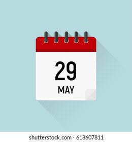 May 29, Memorial Day. Calendar icon. Data days of month
