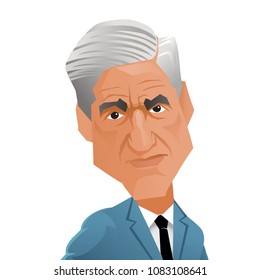 May 3, 2018. Caricature Of American Attorney And Appointed Special Counsel Robert Mueller. Vector Illustration.