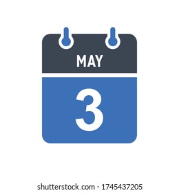 May 3 Calendar Date Icon, Event Date Icon, Calendar Date, Icon Design Vector Graphic