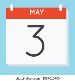 May 3. Calendar icon. Vector illustration in flat design isolated in blue background. Date and time, day, month.