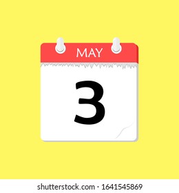May 3 - Calendar Icon - Vector Illustration on a Yellow Background Design.