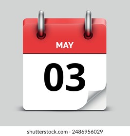 May 3 daily realistic red calendar icon date vector image