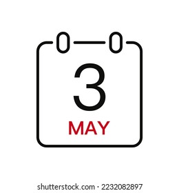 May 3 date on the calendar, vector line stroke icon for user interface. Calendar with date, vector illustration.