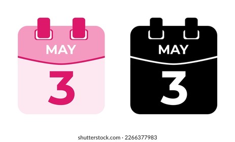 3 de mayo 3 imagen vectorial de fecha de icono de calendario de espiral diario plana en combinación de colores. Idóneo y perfecto para el diseño de material, como eventos o recordatorios. Los mejores recursos gráficos editables.