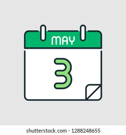 May 3. Flat icon calendar isolated on gray background. Vector illustration.