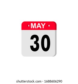 May 30 calendar icon. Planner holiday date isolated on white background. Color illustration in flat design. Holidays in May. Vector illustration. EPS10