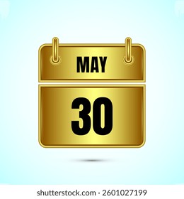 May 30 calendar and time planner on gold background. Daily calendar icon, schedule symbol