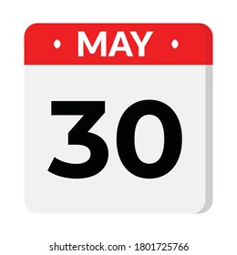 May 30 flat style calendar icon, vector illustration