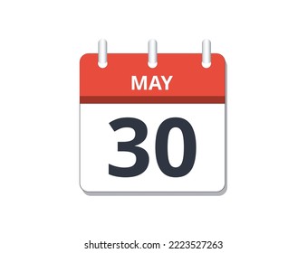 Vector de icono del calendario 30 de mayo. Concepto del calendario, las actividades y las tareas

