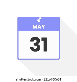 Icono del calendario del 31 de mayo. Ilustración vectorial de icono de calendario de fecha, mes