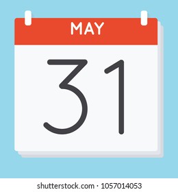 May 31. Calendar icon. Vector illustration in flat design isolated in blue background. Date and time, day, month.