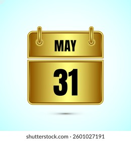 May 31 calendar and time planner on gold background. Daily calendar icon, schedule symbol
