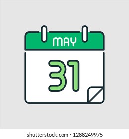 May 31. Flat icon calendar isolated on gray background. Vector illustration.