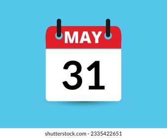 31. Mai. Flacher Icon-Kalender einzeln auf blauem Hintergrund. Datum und Monat, Vektorgrafik