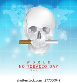 May 31 World no tobacco day: Create a skull image and the mouth pass cigarettes on a blue background.