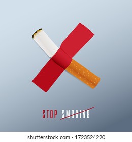 May 31st World No Tobacco Day concept design. No Smoking Day poster. Stop smoking sign for awareness infographic. Cigarette was duct-taped on the wall defines to stop smoking. Poster or Banner Vector 