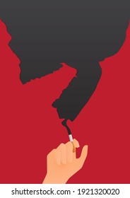 May 31st World No Tobacco Day banner design. Hand holding a cigarette and smoke turned into a skull to convey the dangers of smoking. Stop smoking poster for disease warning. No smoking sign. Vector.