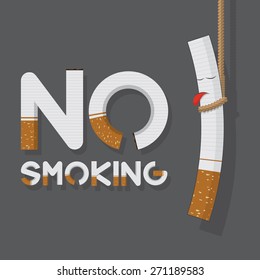 May 31st World No Tobacco Day poster. No smoking sign in cigarette letters and hanging cigarette. Icons. Vector. Illustration