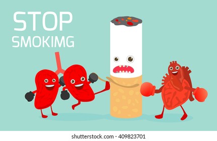 May 31st World no tobacco day,The lungs and heart and are fighting against smoking on Background.