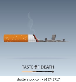 May 31st World No Tobacco Day. No Smoking Day Awareness. Graveyard form cigarette ashes. Stop Smoke Campaign. Vector. Illustration.