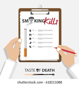 May 31st World No Tobacco Day. No Smoking Day Awareness. Stop Smoke Campaign. Clipboard in doctor hand. Medical and health care report. Vector Illustration.