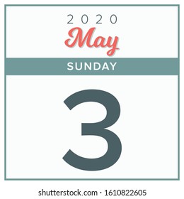 May 3rd, 2020. Calendar day icon. Red and grey color.