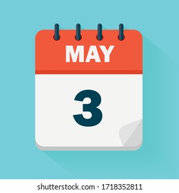 May 3rd. Daily Calendar Icon In Vector Format.  Date, Time, Day, Month. Holidays