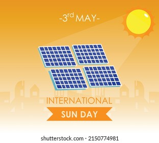 May 3rd. happy International sun day. sun day poster with sun and solar panel vector template. happy world sun day.