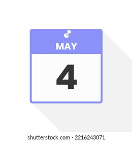 Icono del calendario del 4 de mayo. Ilustración vectorial de icono de calendario de fecha, mes