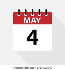 Mayo - 4 Icono del calendario. Icono de calendario con sombra. Estilo plano. Fecha, día y mes.
