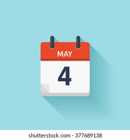 May  4. Calendar icon.Vector illustration,flat style.Date,day of month:Sunday,Monday,Tuesday,Wednesday,Thursday,Friday,Saturday.Weekend,red letter day.Calendar for 2017 year.Holidays in May.