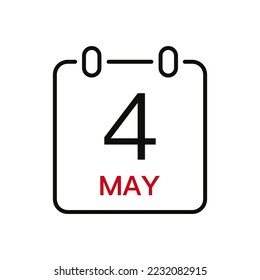 May 4 date on the calendar, vector line stroke icon for user interface. Calendar with date, vector illustration.