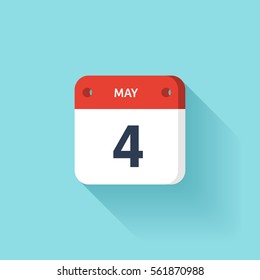 May 4. Isometric Calendar Icon With Shadow.Vector Illustration,Flat Style.Month and Date.Sunday,Monday,Tuesday,Wednesday,Thursday,Friday,Saturday.Week,Weekend,Red Letter Day. Holidays 2017.