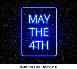 May the 4th abstract background with glowing blue text on stars background - vector illustration