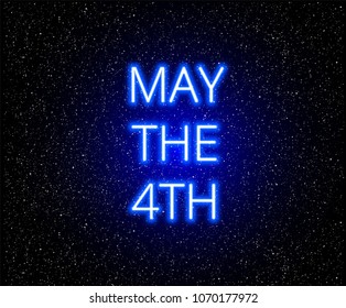 May the 4th abstract background with glowing blue text on stars background - vector illustration