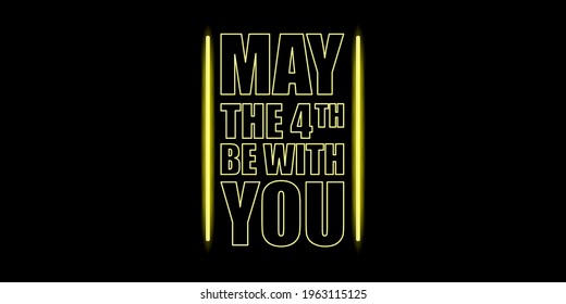 May the 4th be with you holiday greetings vector illustration with text on night space background. May the fourth be with you lettering. star wars day poster design template