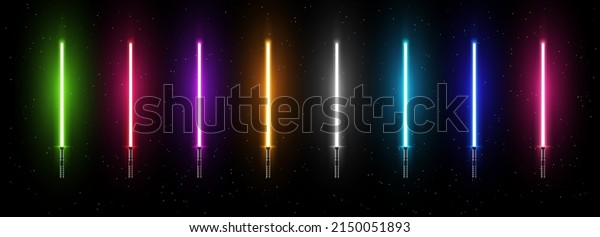 May The\
4th Be With You Light Sabers Vector Background. Star Wars Day Wide\
Wallpaper. Collection of Light Futuristic Swords. Design Elements\
for Your Projects. Vector\
Illustration.