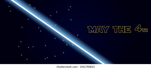 May The 4th Be With You. Vector illustration with glowing swords and stars.