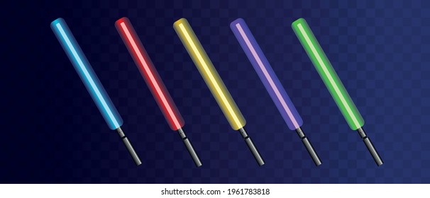 May The 4th Be With You. Vector illustration with glowing swords and stars.