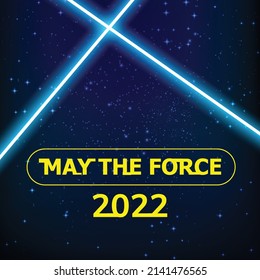 May The 4th. Vector illustration with glowing swords and stars.